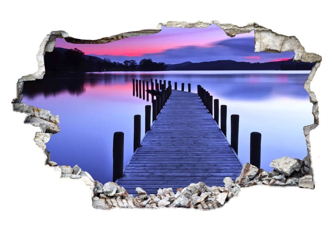 K&L Wall Art Wandtattoo 3D Wandtattoo Aufkleber Badezimmer See Panorama Wandsticker Wellness, Mauerdurchbruch Wandbild selbstklebend