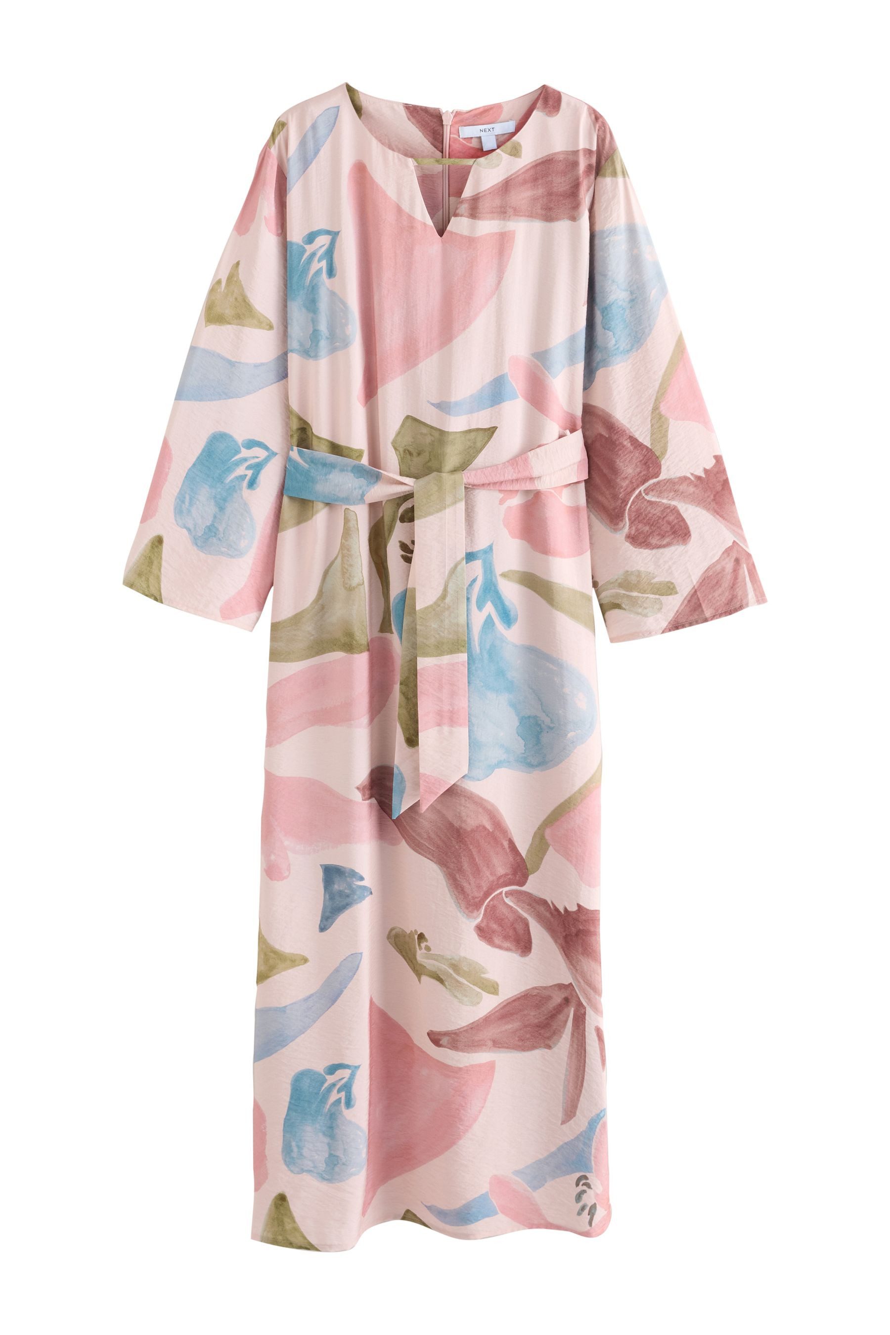 Next Maxikleid Maxi-Kaftankleid mit V-Ausschnitt und 3/4-Ärmeln (1-tlg)