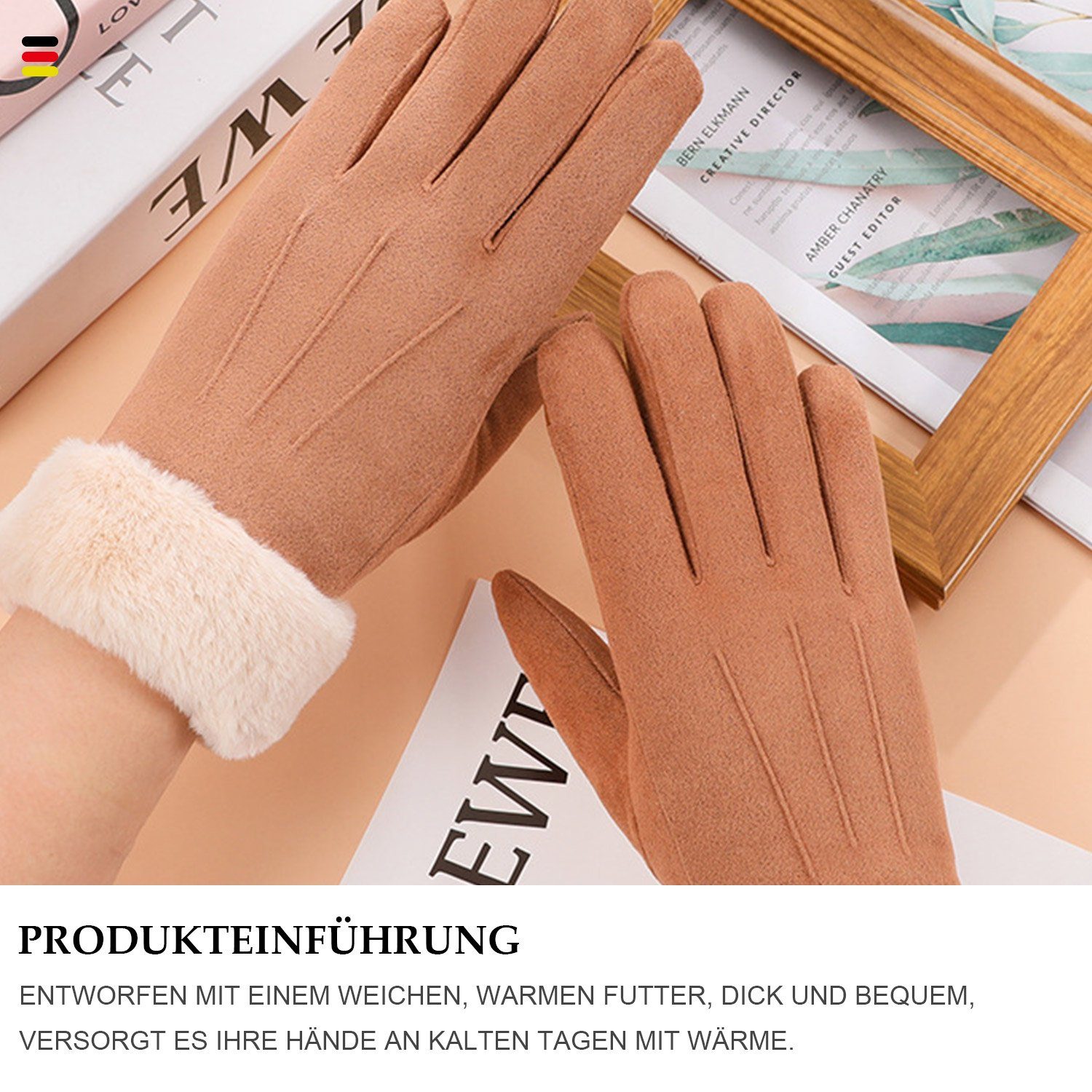 MAGICSHE Fleecehandschuhe Damen Winter Warme Touchscreen Handschuhe Schwarz