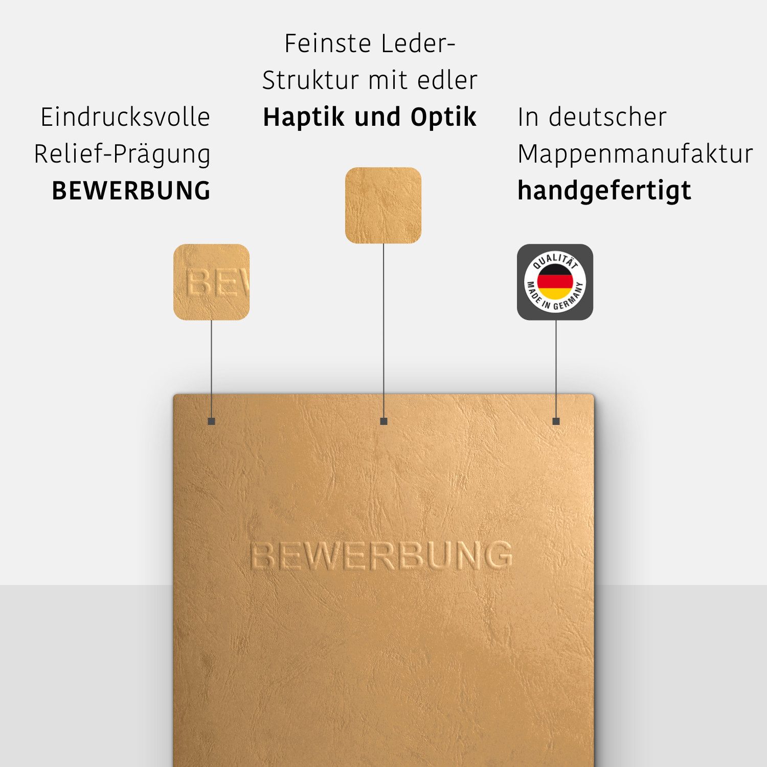 STRATAG Bewerbungsmappe in feinster Lederstruktur - 3 Stück 3-teilig mit 2 Klemmschienen (Set, 3-St., mit hochwertiger Relief-Prägung BEWERBUNG), direkt vom Her – Bild 3 von 5