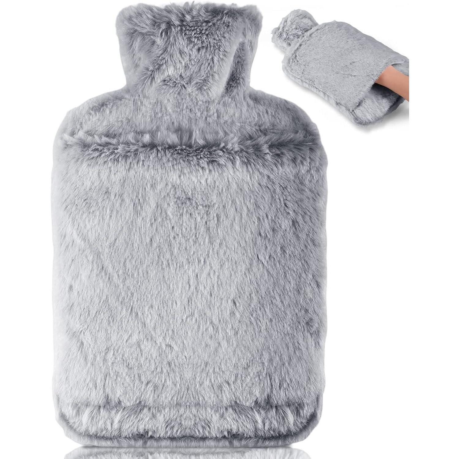 LuxusKollektion Wärmflasche Wärmflasche 2L mit Weichem Bezug und Känguru-Tasche Grau