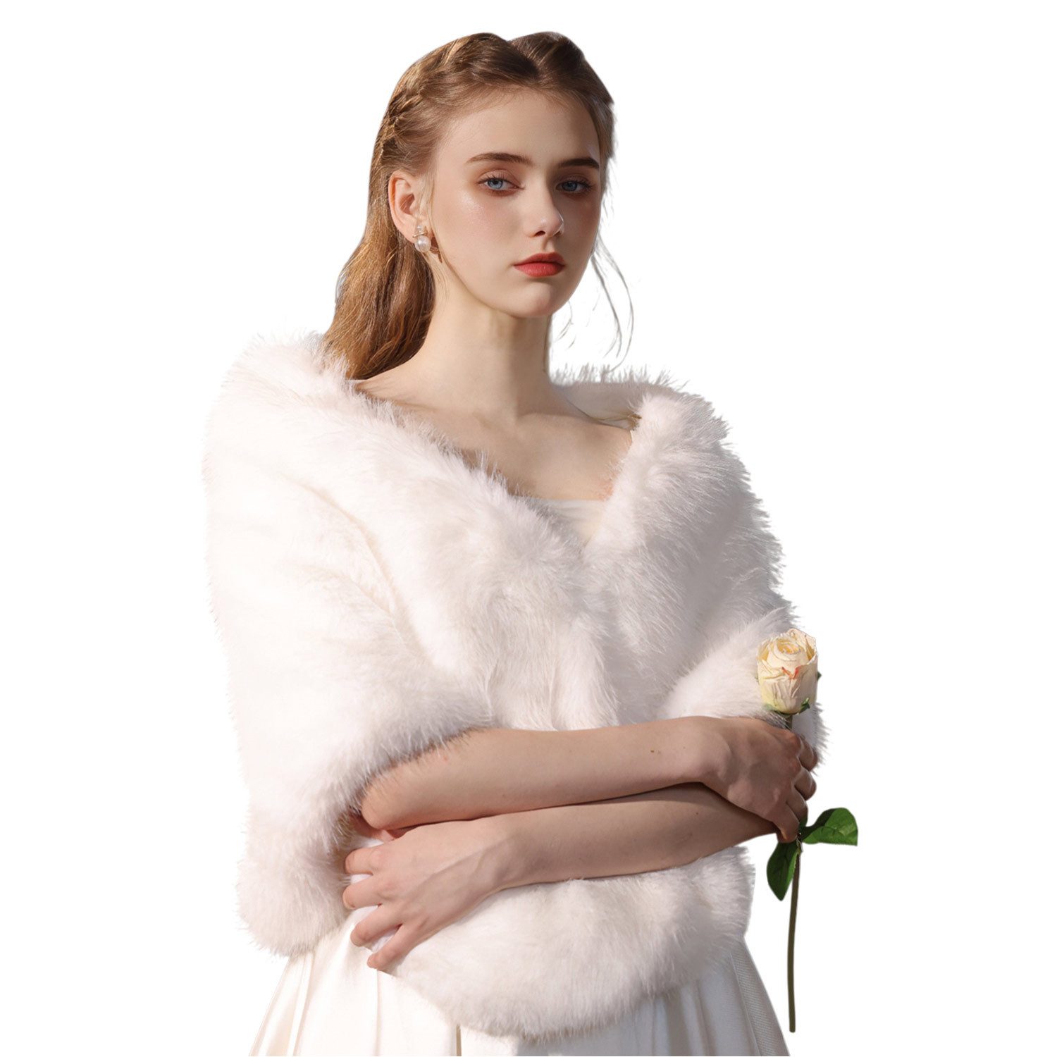 Refttenw Poncho Hochzeitsjacke,Damen Winter Schal Stola,Kunstpelz Brautjack günstig online kaufen