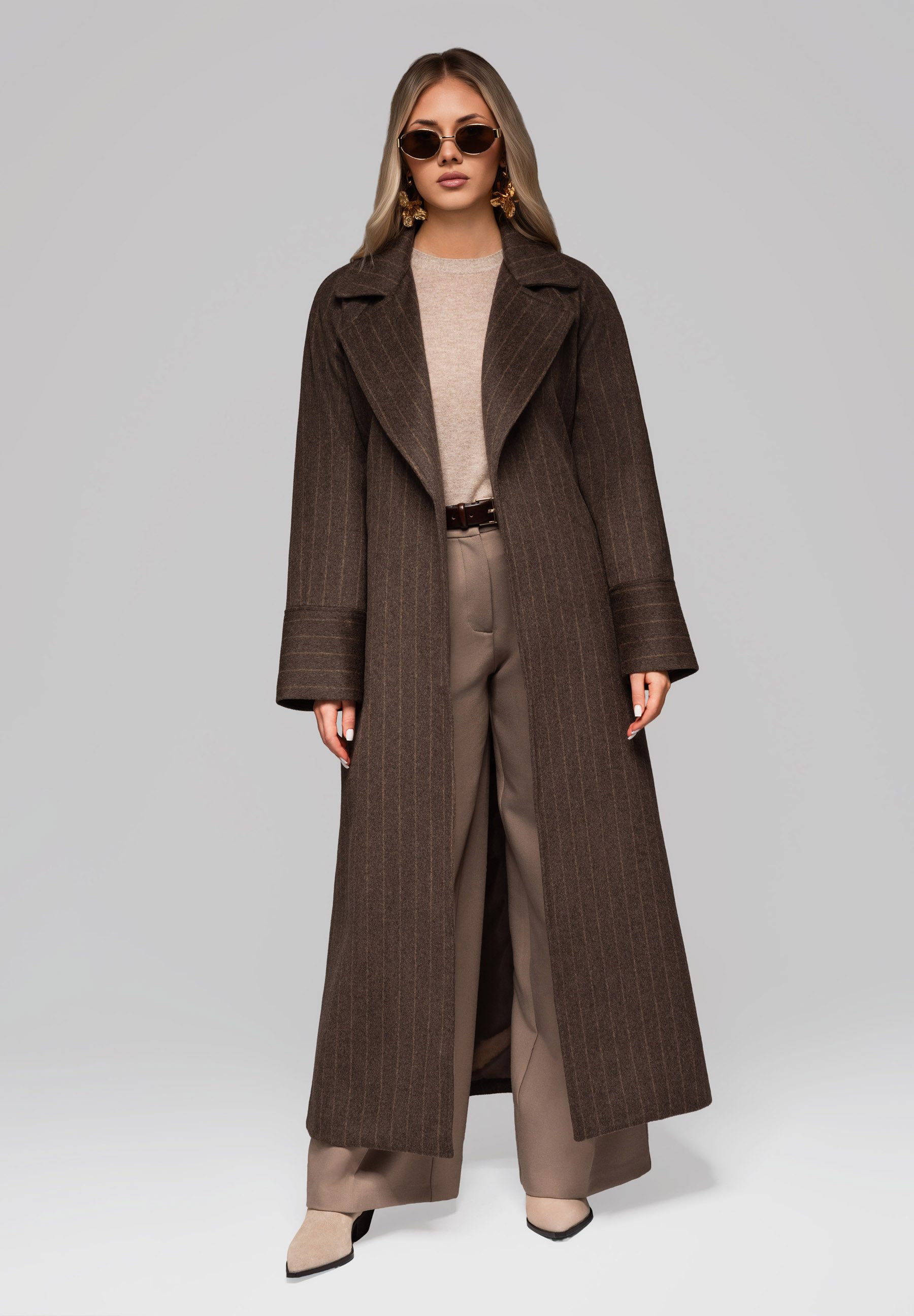 OMBRE Wintermantel Eleganter Mantel mit Gürtel und Nadelstreifen günstig online kaufen