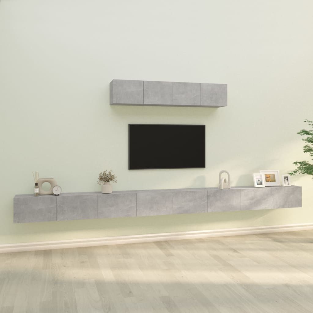 Holzwerkstoff 6-tlg. furnicato TV-Schrank Betongrau TV-Schrank-Set