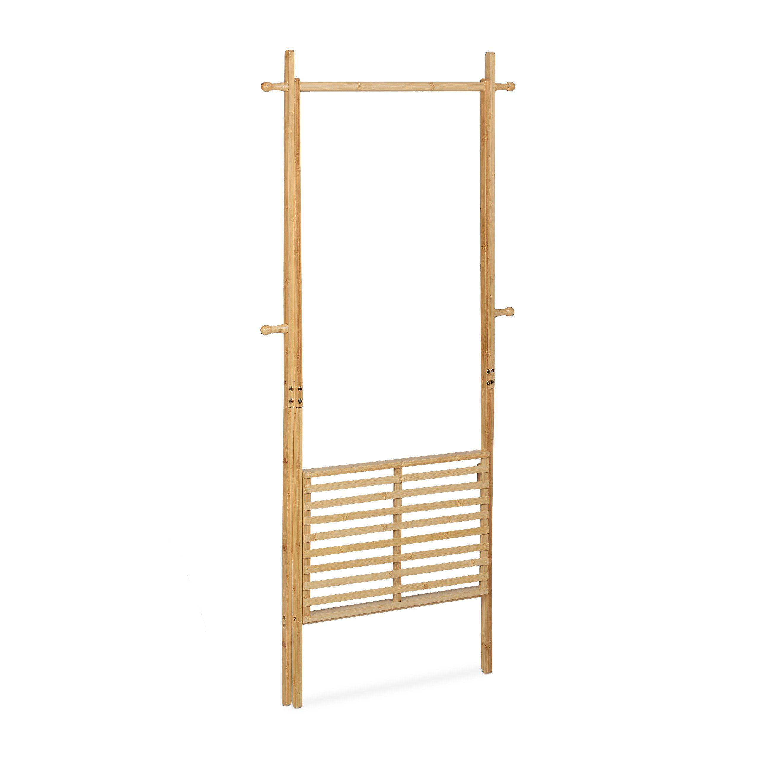 relaxdays Kleiderständer Bambus Kleiderständer mit Ablage