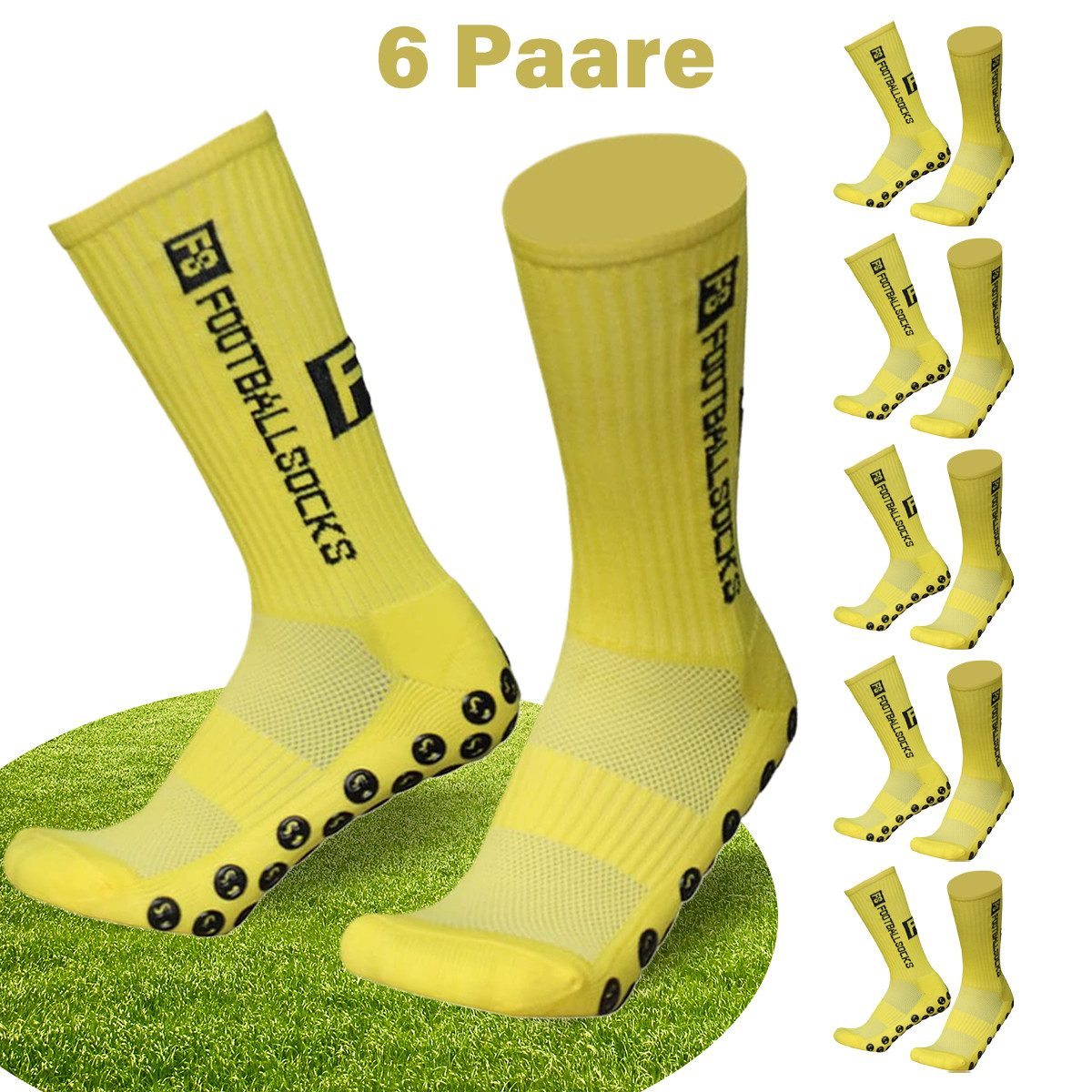 Sportsocken 6 Paare Fußballsocken mit Punktkleber Rutschfest Hochelastisch 39-46