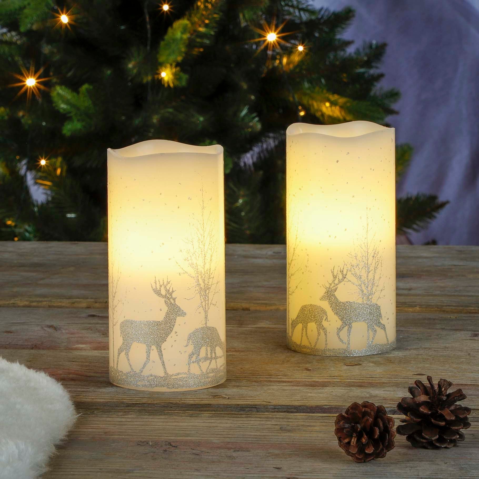 HI LED-Kerze 2er Set LED Wachskerze mit Druck ca. 7,5 x 15 cm (1-tlg) günstig online kaufen