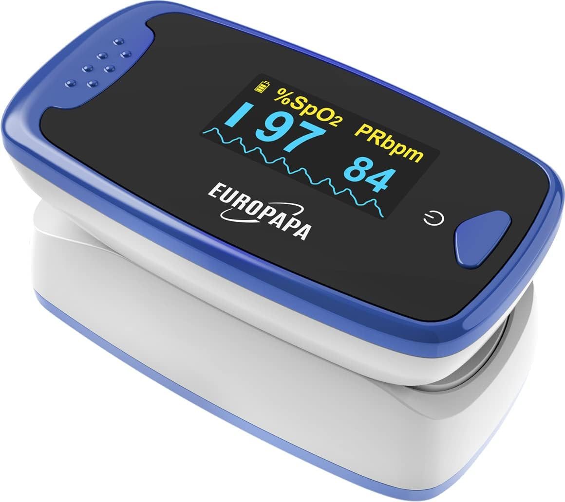 EUROPAPA Pulsoximeter Pulsoximeter,Fingerpulsoximeter, Oximeter ideal zur schnellen Messung der Sauerstoffsättigung (SpO2), facher Pulsmesser für Erwachsene–OLED Anzeige