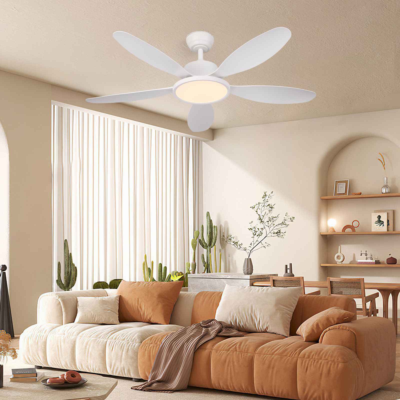 BBWL Deckenventilator mit LED Lampe leise 6 Stufen App Steuerung dimmbar, Farbtemperatur Timer Umkehrfunktion Ventilatorlampe