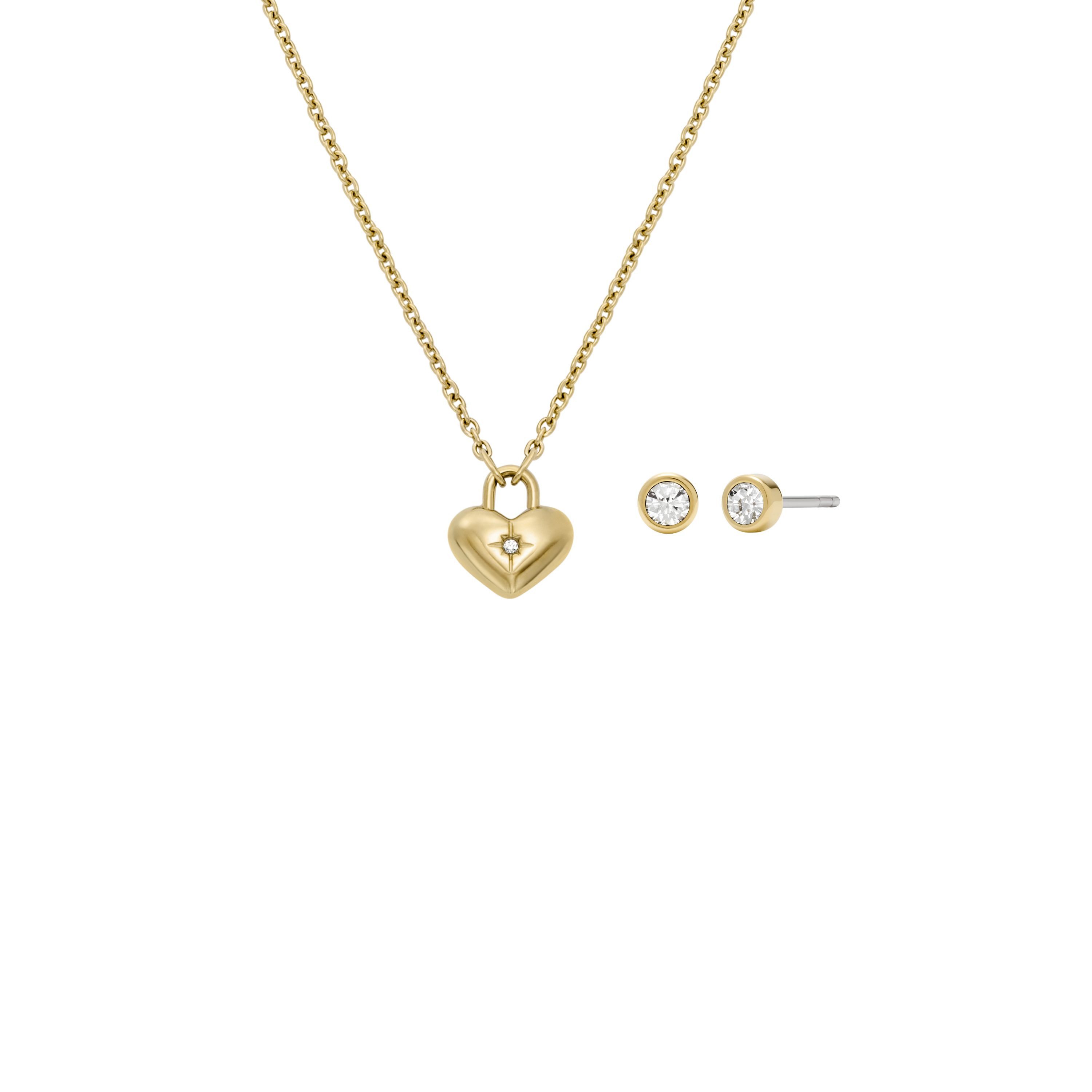 Fossil Ohrring und Ketten Set Mulitpack Ювелирные изделия Geschenk Edelstahl JEWELRY (Set, 3-tlg), mit Glasstein