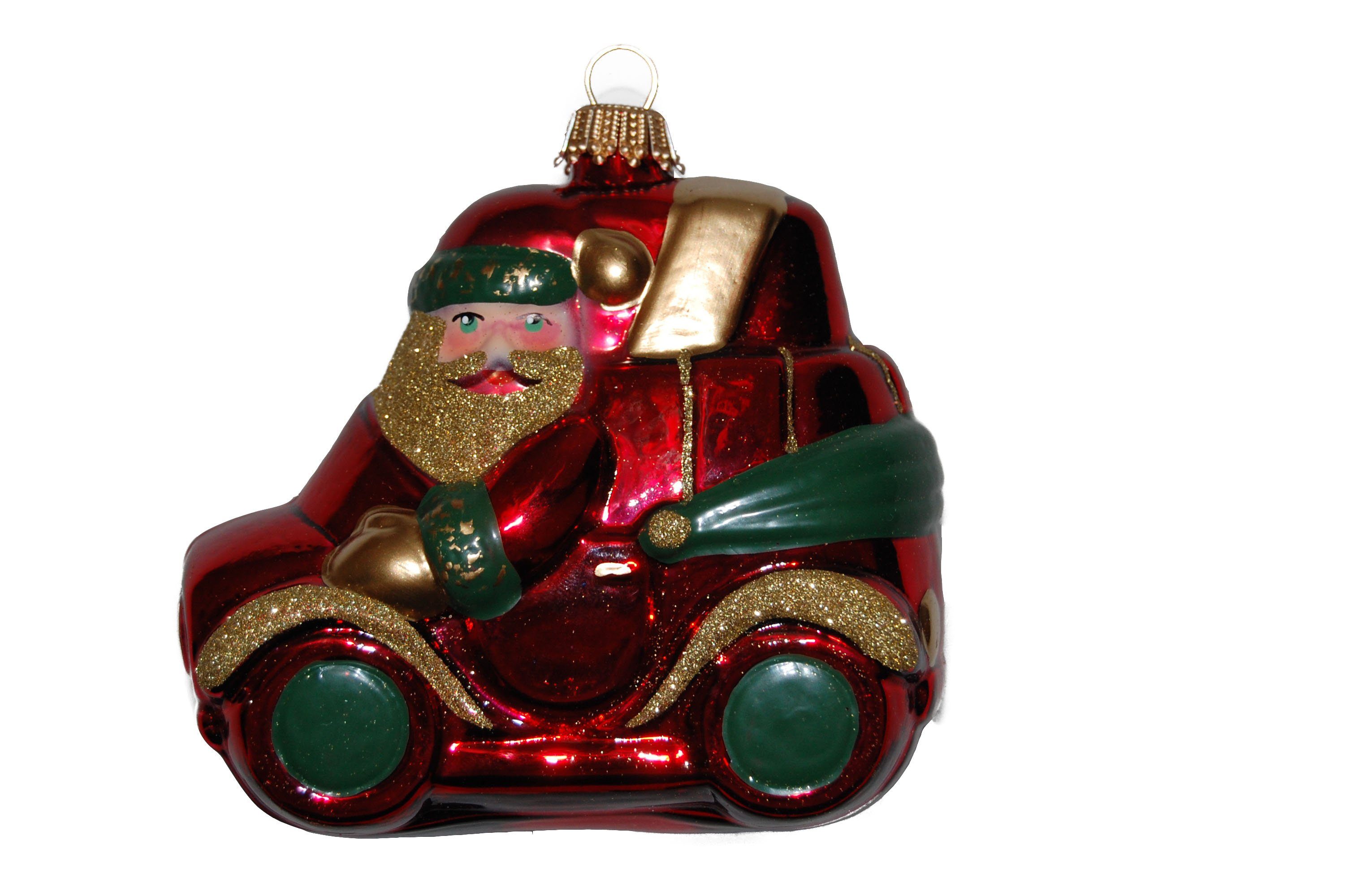 seinem 9cm han mundgeblasenes Glas Auto, Christbaumschmuck (1-tlg) in Glas, Krebs Multicolor Weihnachtsmann Lauscha
