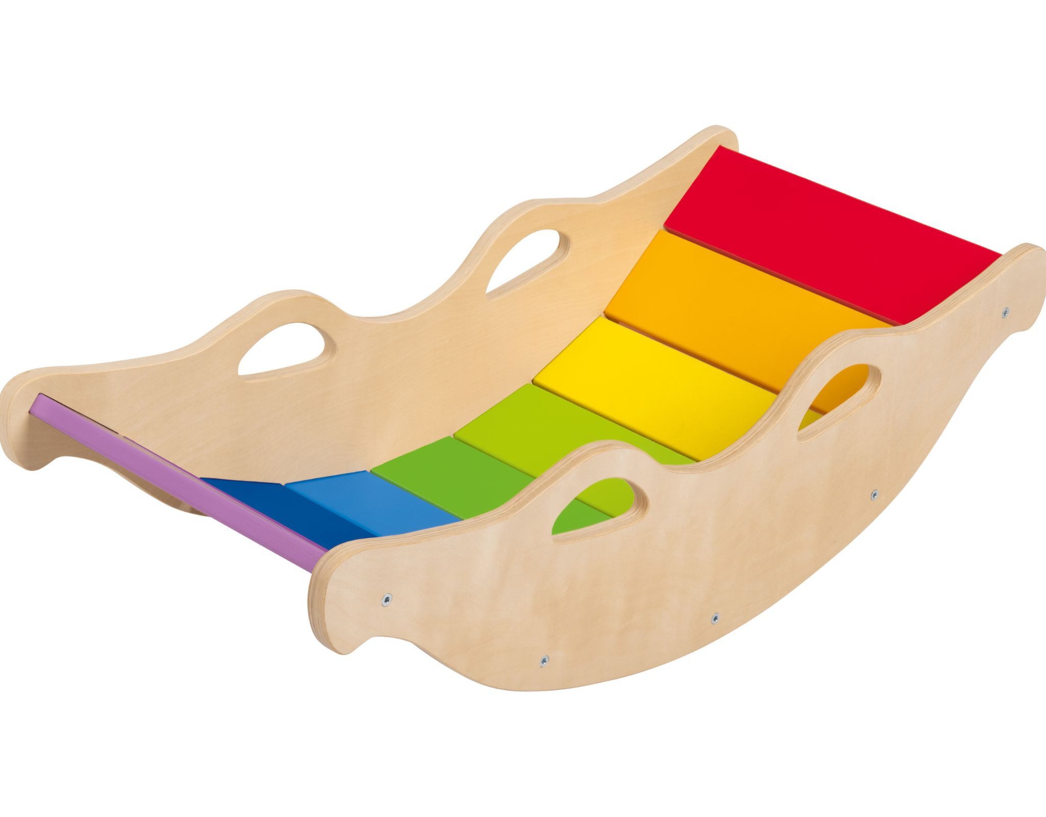 Playtive Einzelschaukel Holz Balancewippe Kinder in Regenbogenfarben mit 4 Griffen ab 2 Jahren