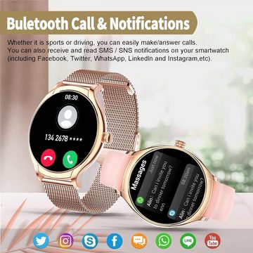 SZHELEJIAM Smartwatch (1,39 Zoll, Android iOS), mit Telefonfunktion Armbanduhr Damenuhr Rund 128 Sportmodi Fitnessuhr