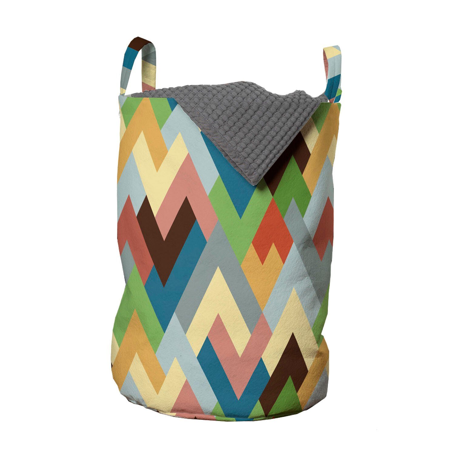 Abakuhaus Wäschesäckchen Wäschekorb mit Griffen Kordelzugverschluss für Waschsalons, Geometrisch Geschnittene Zick-Zack-Formen