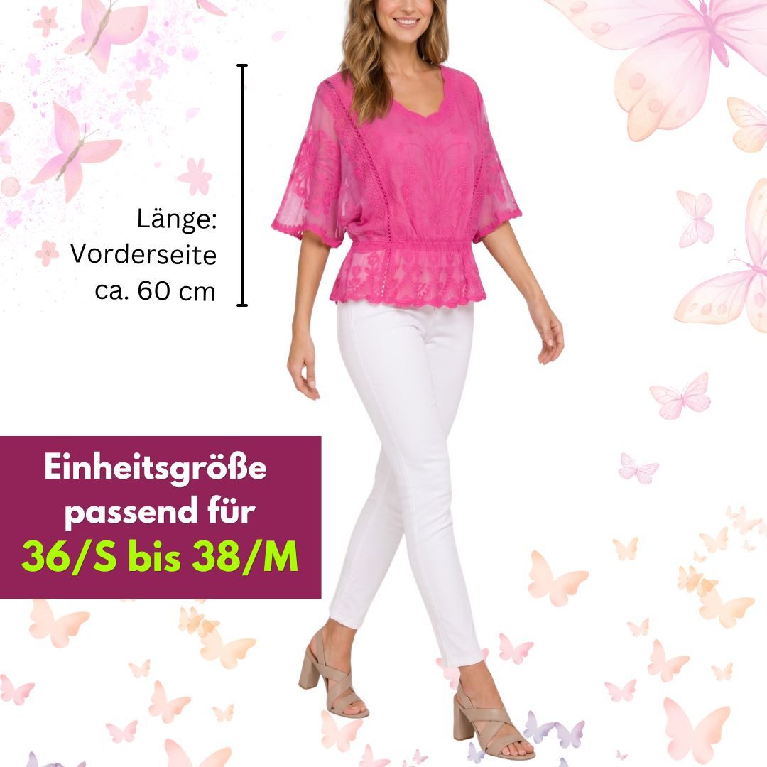 dy_mode Spitzenbluse Damen Sommerbluse mit Spitze Kurzarm Oberteil Einfarbig Transparent in Unifarbe, transparenten Ärmel