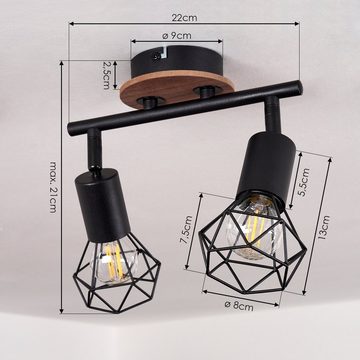 hofstein Deckenleuchte »Borio« Deckenlampe aus Metall/Holz in Schwarz/Natur, ohne Leuchtmittel, Leuchte, verstellbare Schirme, in Gitter-Optik u. Lichteffekt, 2xE14