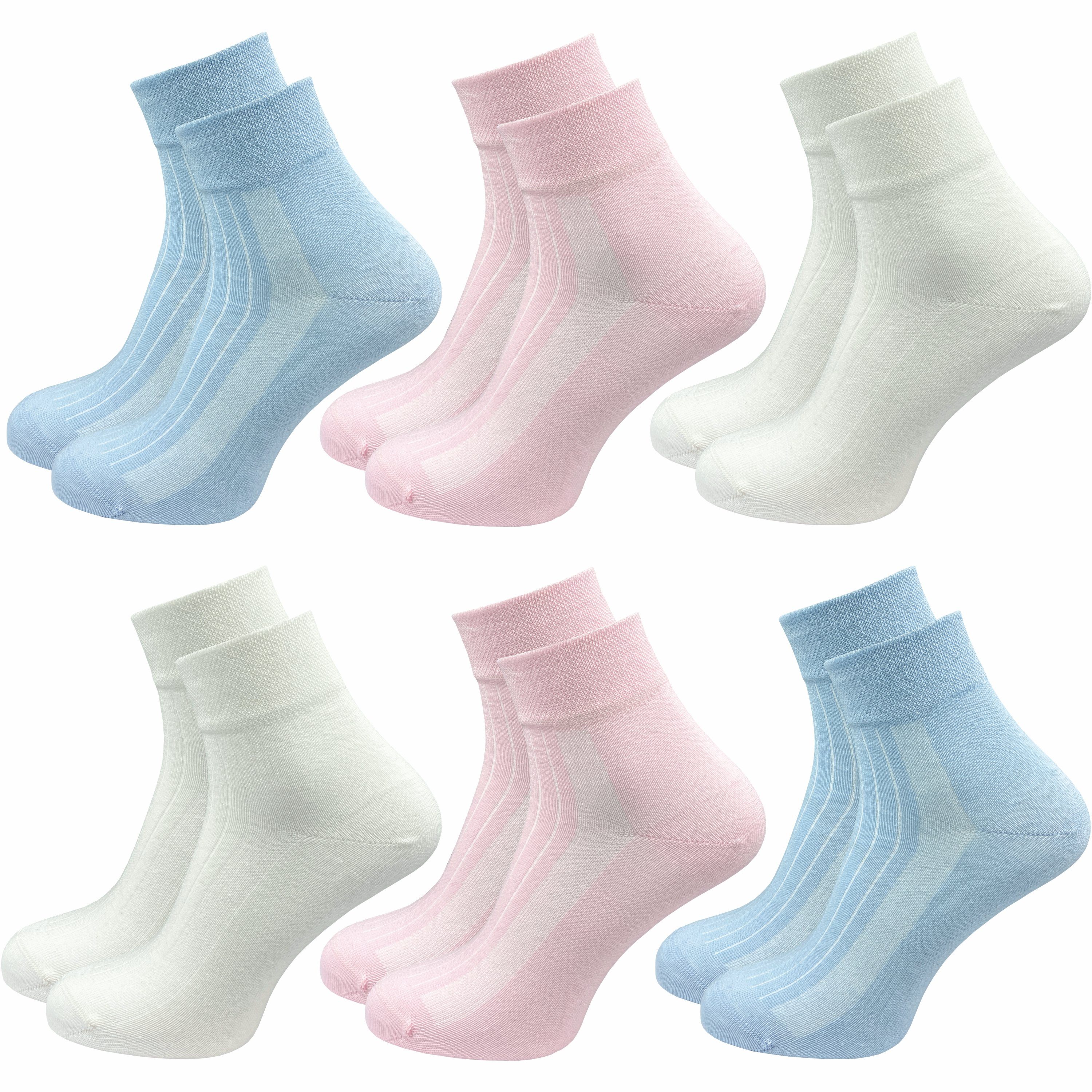 GAWILO Diabetikersocken für Damen ohne Gummibund & ohne Naht - kurze Socke (6 Paar) Breiter Piquet-Strick am Komfortbund, Venensocke aus weicher Baumwolle