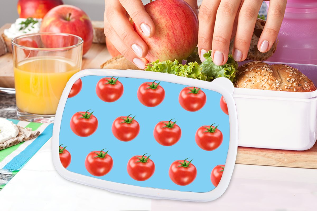 Tomaten Kinder Kunststoff, - Brotbox für Jungs Gemüse und (2-tlg), Brotdose, und weiß für Lunchbox - Blau, MuchoWow Mädchen Erwachsene,