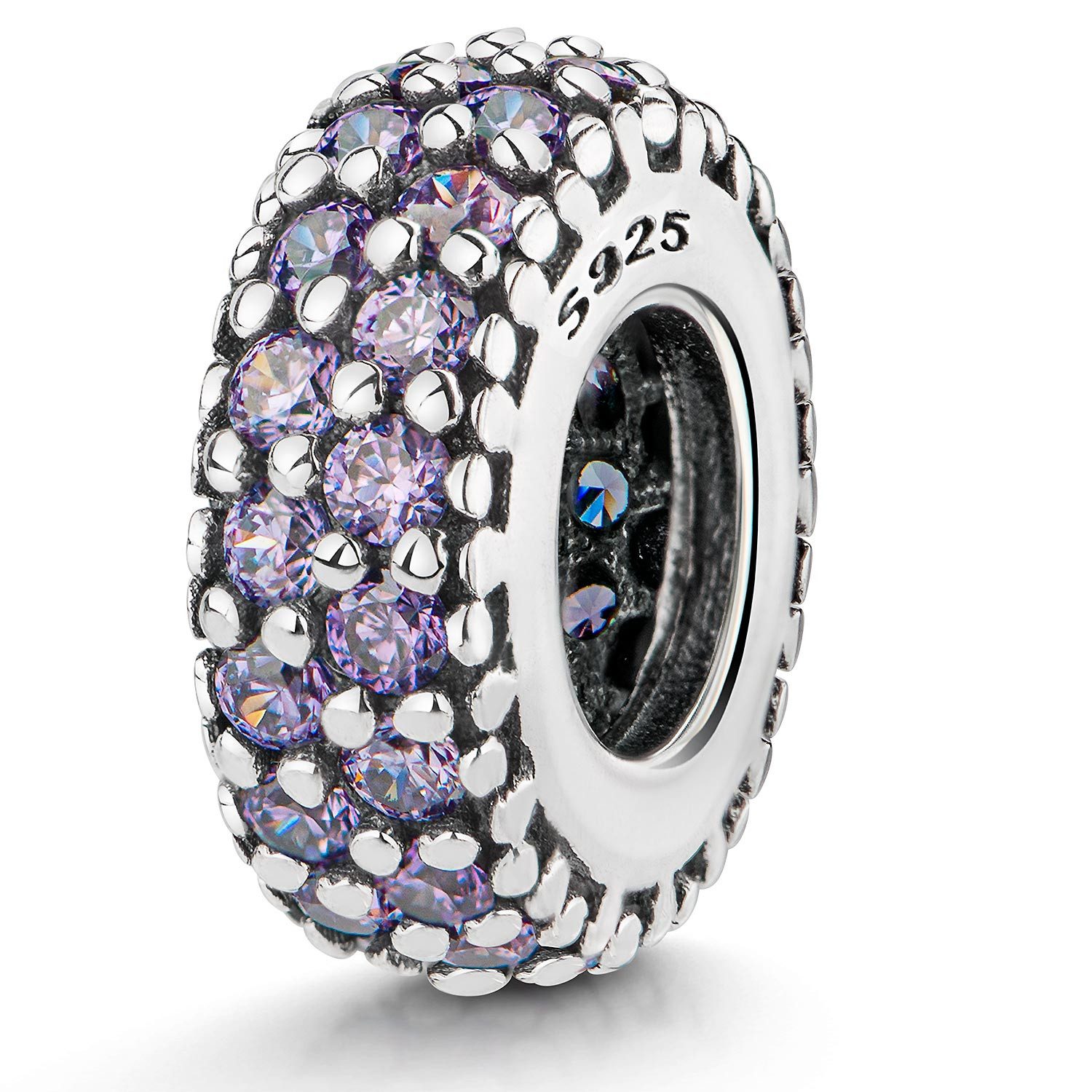 Materia Bead Zirkonia Spacer Lila Flieder Glitzereffekt 1116, 925 Sterling Silber