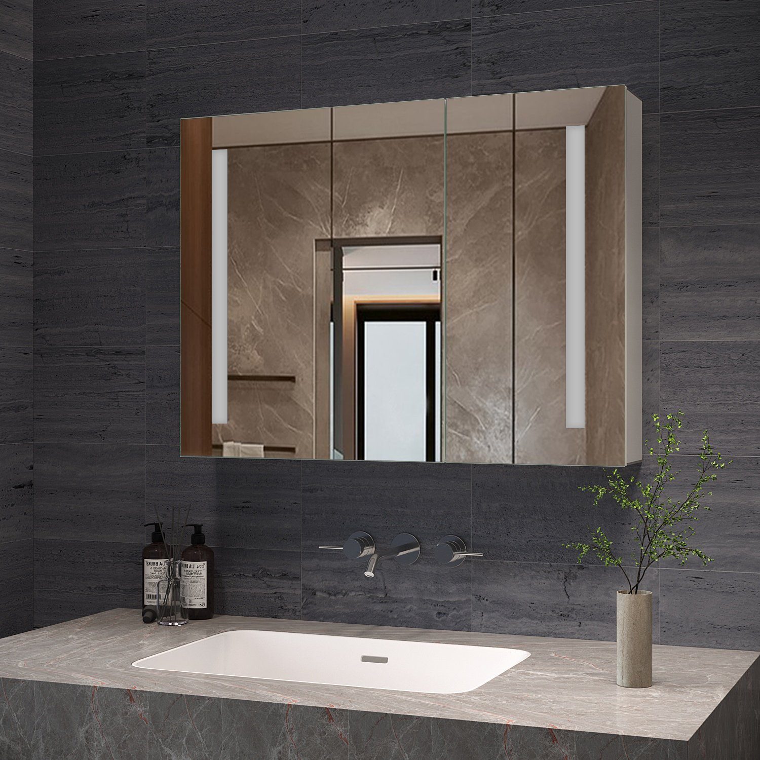 AQUALAVOS Badezimmerspiegelschrank Bad Spiegelschrank mit LED Kaltweiß Bele günstig online kaufen