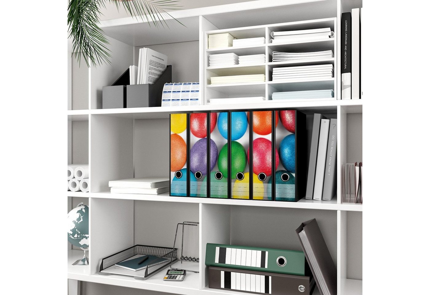 Thumbnail - Wallario Etiketten Bunte Oster-Eier in Nahaufnahme mit kräftigen Farben, Ordnerrücken-Sticker in verschiedenen Ausführun...
