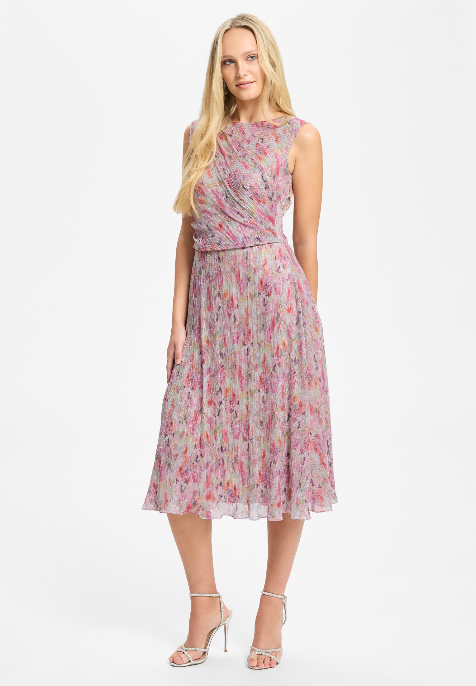 SWING Cocktailkleid - Plissiertes Kleid mit Metallicfäden Taillierter Schnitt mit fließendem Rockteil