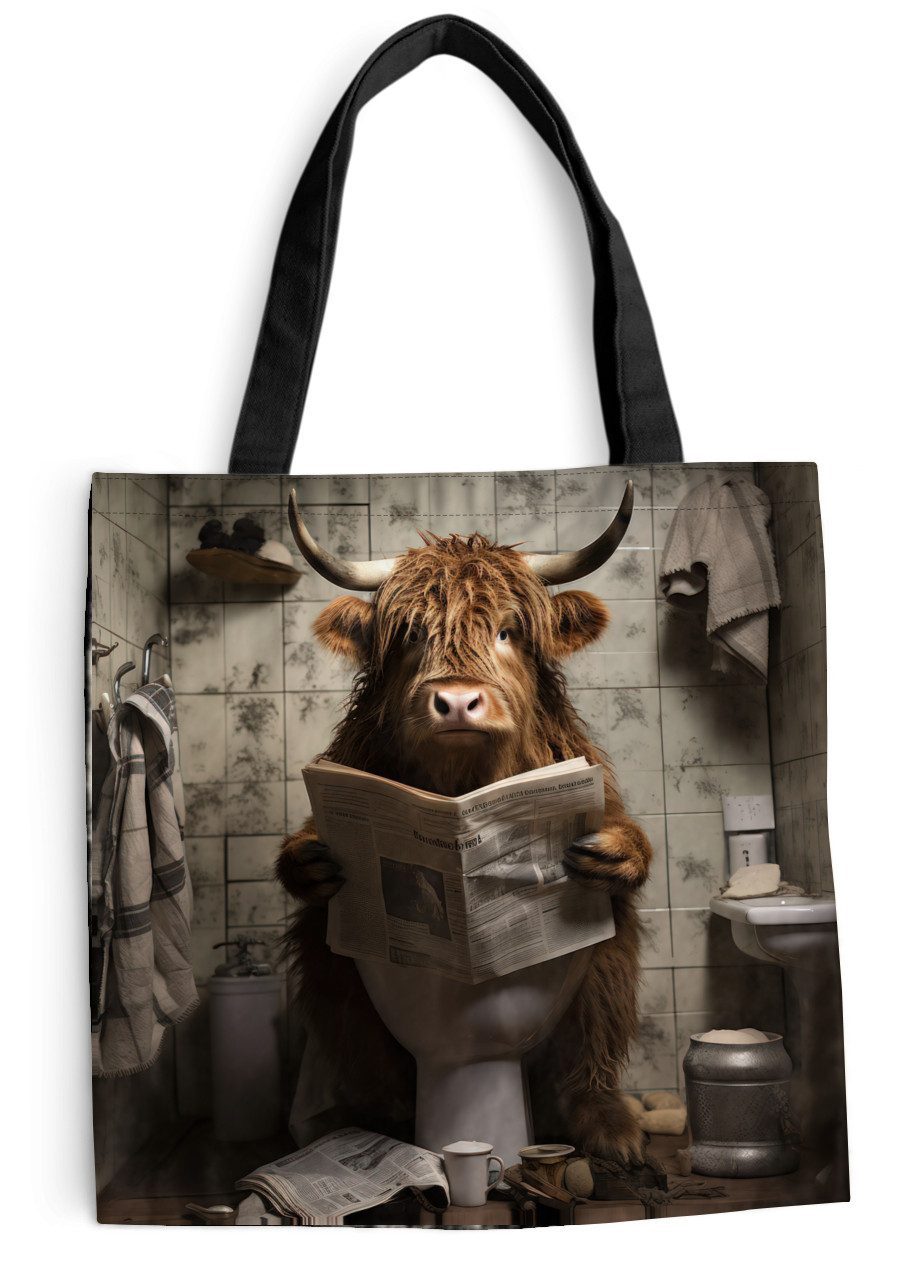 MuchoWow Shopper Scotch highlander - Toilette - Zeitung - Badezimmer, Handtasche, Damen und Herren, Schultertasche, Umhängetasche, Tote Bag