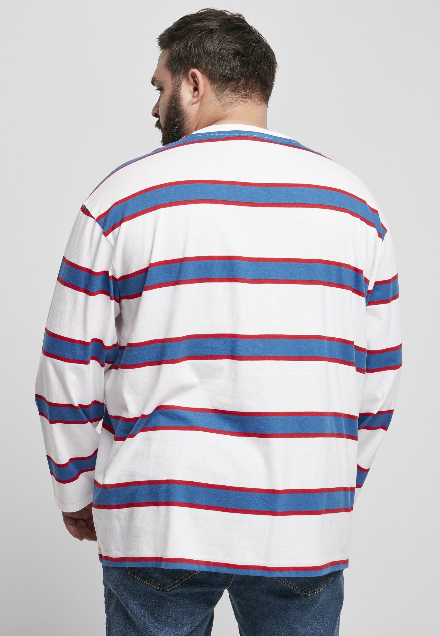 CLASSICS Stripe T-Shirt Light Herren white/sportyblue Oversized (1-tlg) LS URBAN
