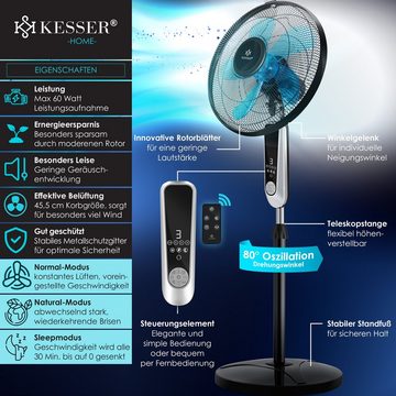 KESSER Standventilator, Standventilator mit Fernbedienung und Display Led Timer