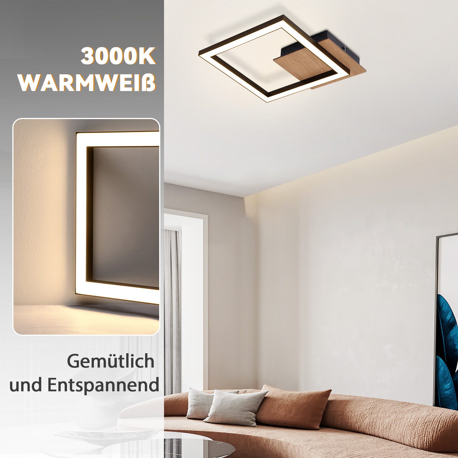 Nettlife Deckenleuchte Holz Schwarz 32W 3000K Modern Warmweiß LED Küchenlam günstig online kaufen