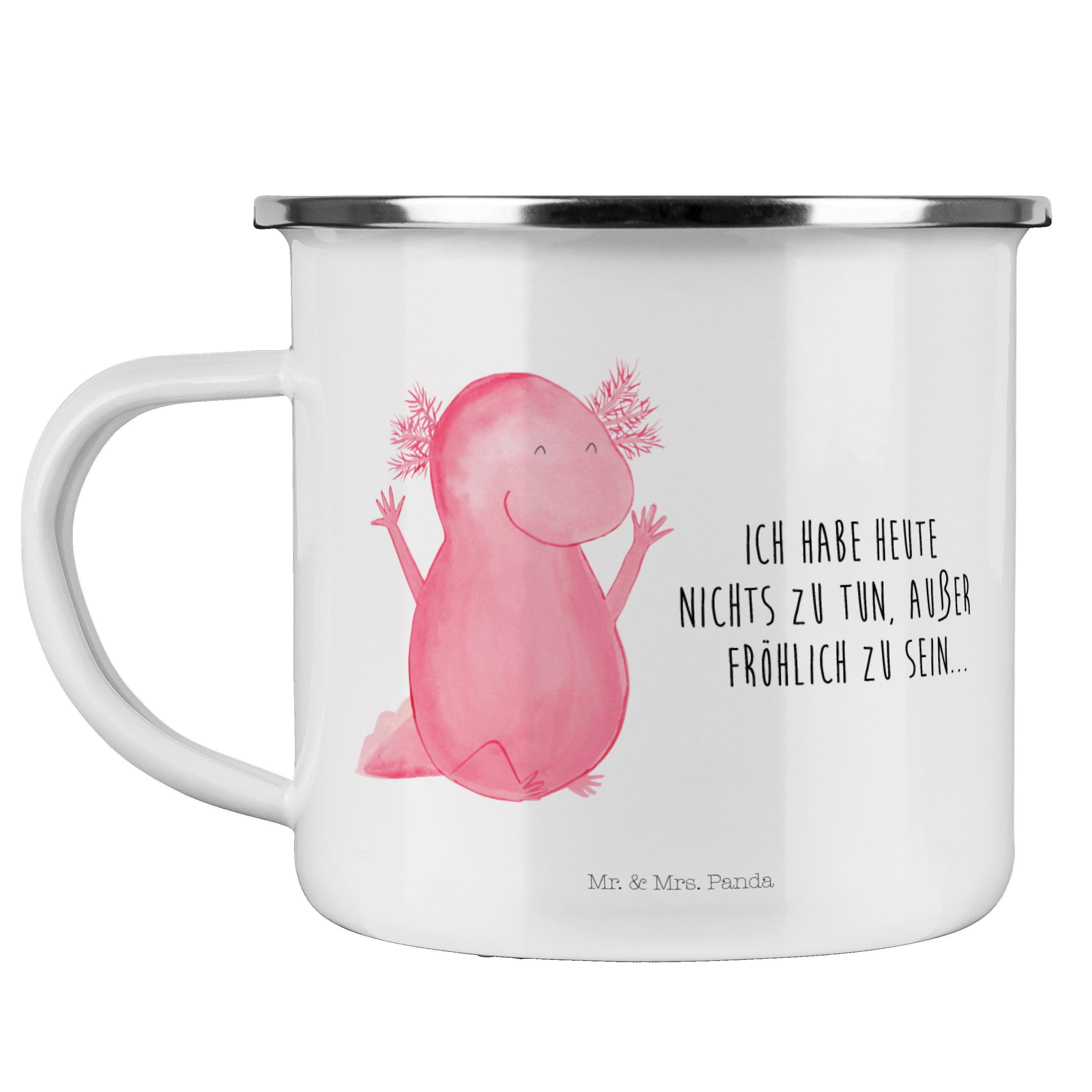 Mr. & Mrs. Panda Becher Axolotl Hurra - Weiß - Geschenk, Outdoor Tasse, Spaß, Metalltasse, Sc, Emaille