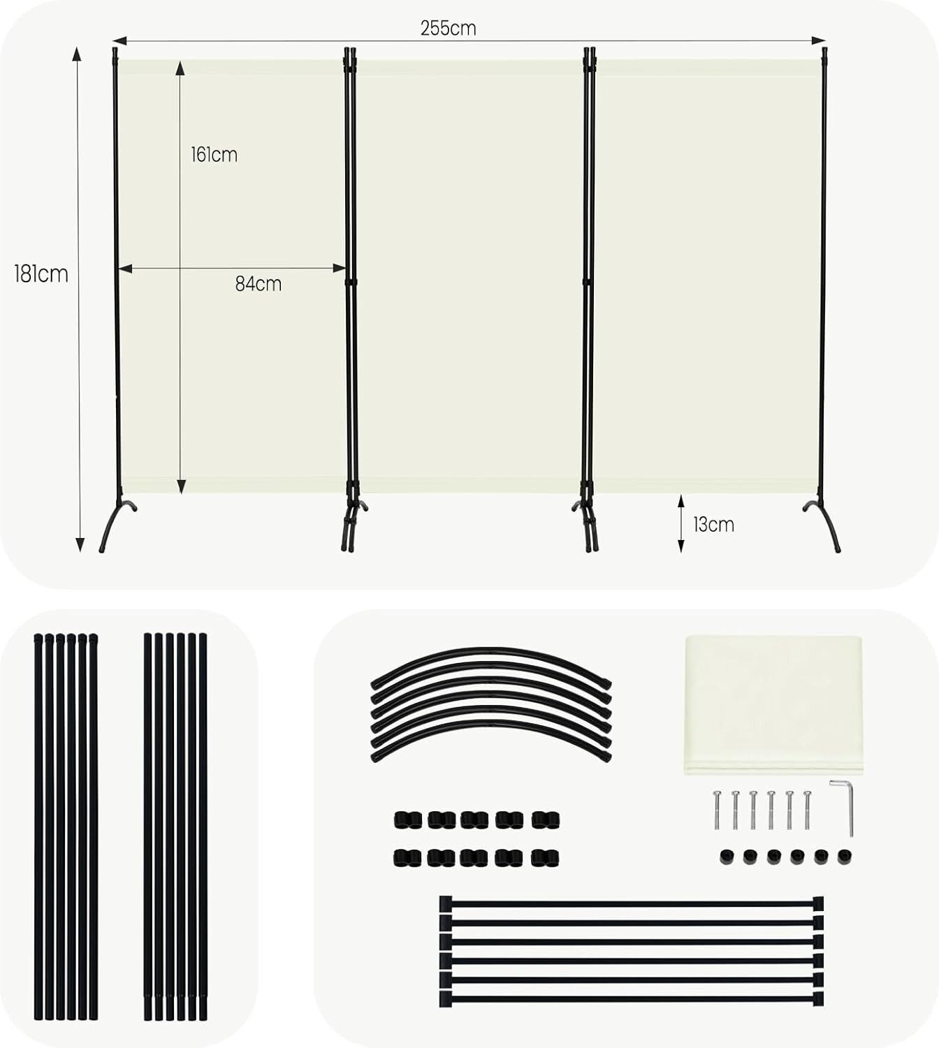 Woltu Paravent, 3-teilig 255x182 cm, Trennwand klappbar, Raumteiler freistehend