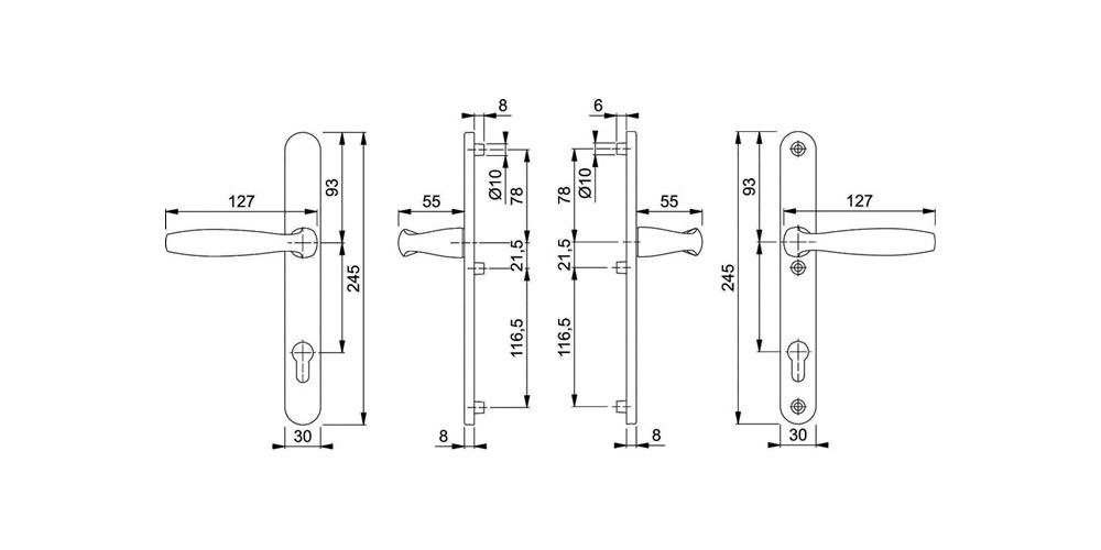 Türstärke Profil-Garnitur York PZ für New F1 Aluminium 1810/3346 Türbeschlag HOPPE mm 57-62