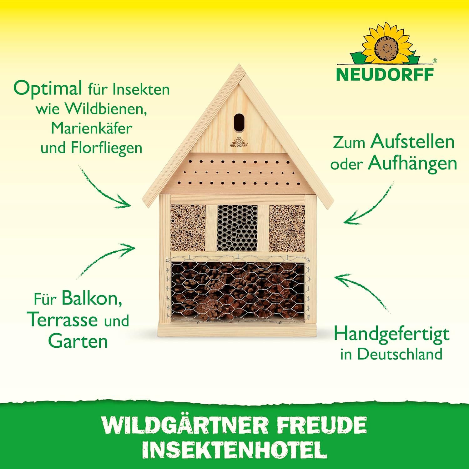 Neudorff Insektenhotel Wildgärtner Freude, (1-St), Handgefertigtes Insektenhotel aus Naturmaterialien
