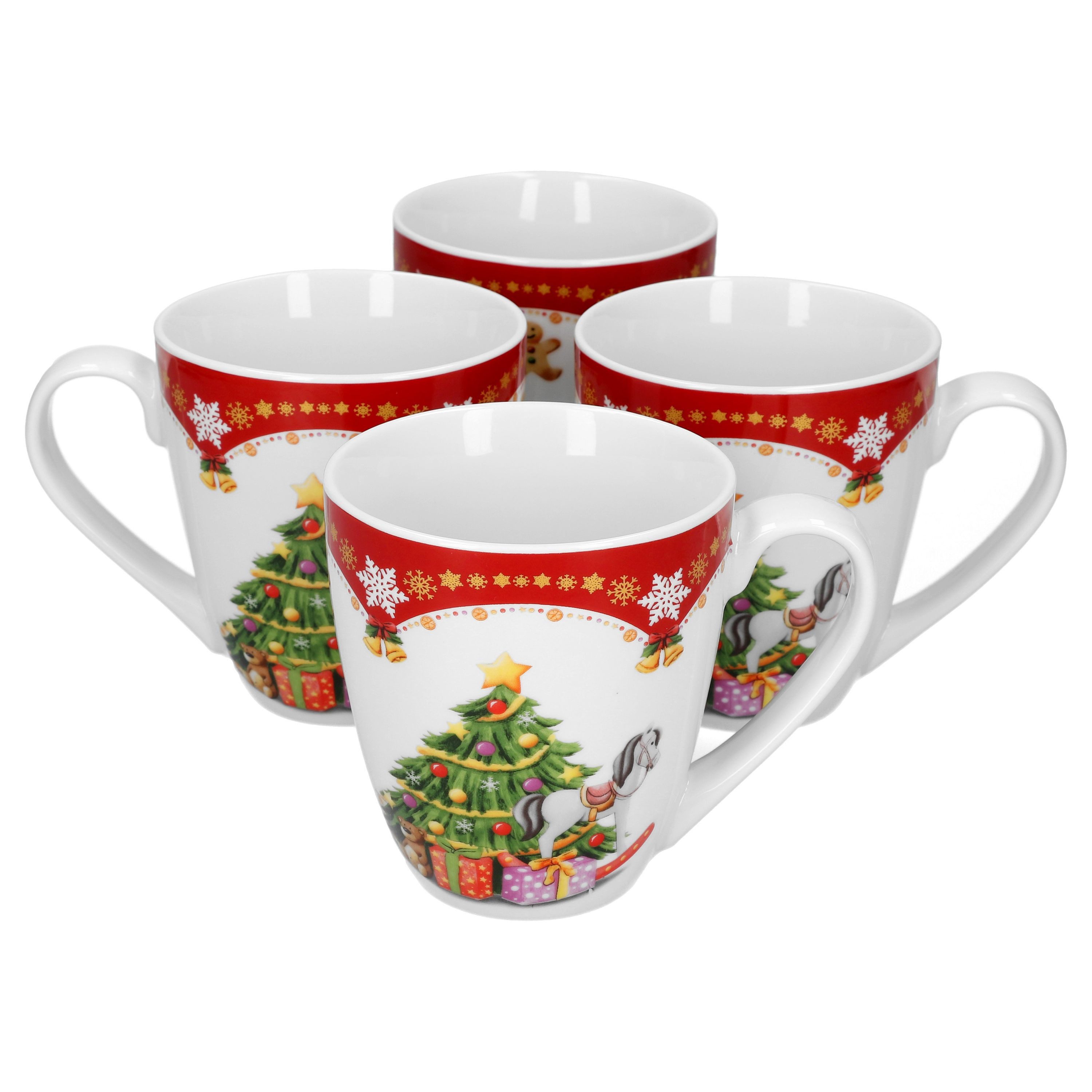 van Well Becher 4er Set Kaffeebecher Weihnachtszauber 53cl Kaffeetasse Becher Winter, Weihnachtsgeschirr, Weihnachten, Weihnachtsset, Geschirr