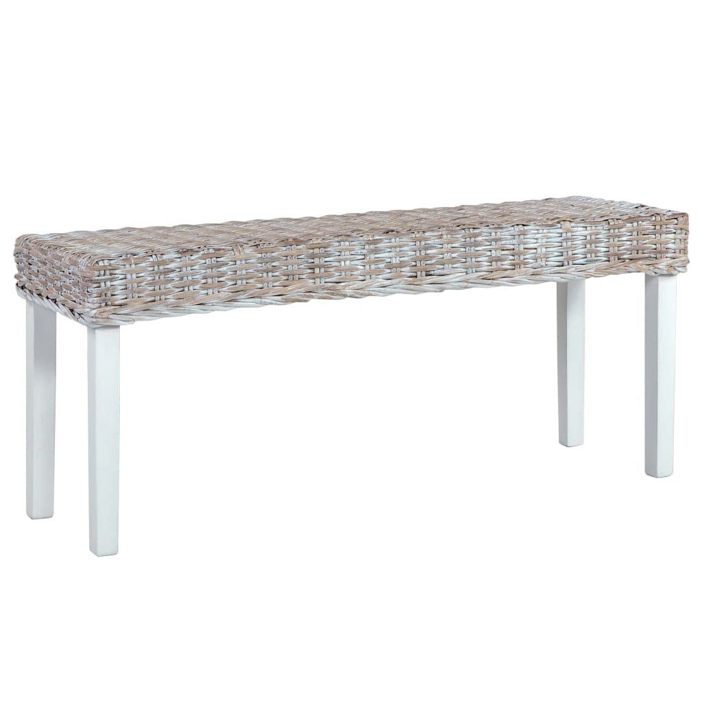 furnicato Truhenbank Sitzbank 110 cm Weiß Natur Kubu-Rattan und Massivholz Massivholz