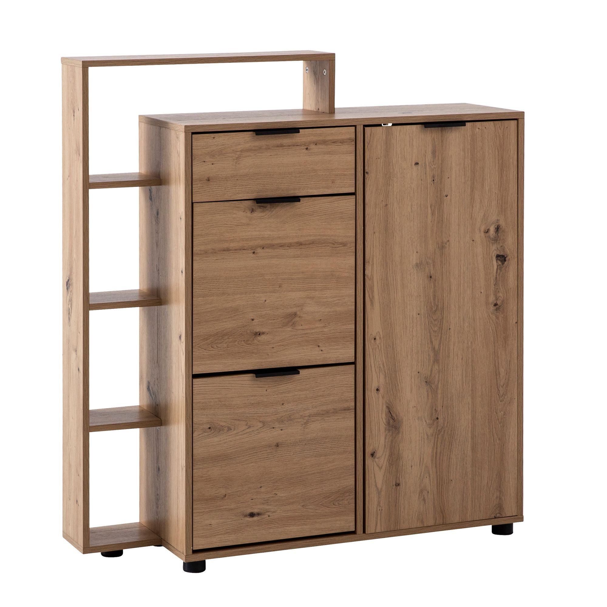 FINEBUY Schuhschrank FB104835 (Flurkommode, Schuhregal Flurschrank mit Regal) Geschlossen, Schuhkipper Eiche Dekor 98x110x30 cm
