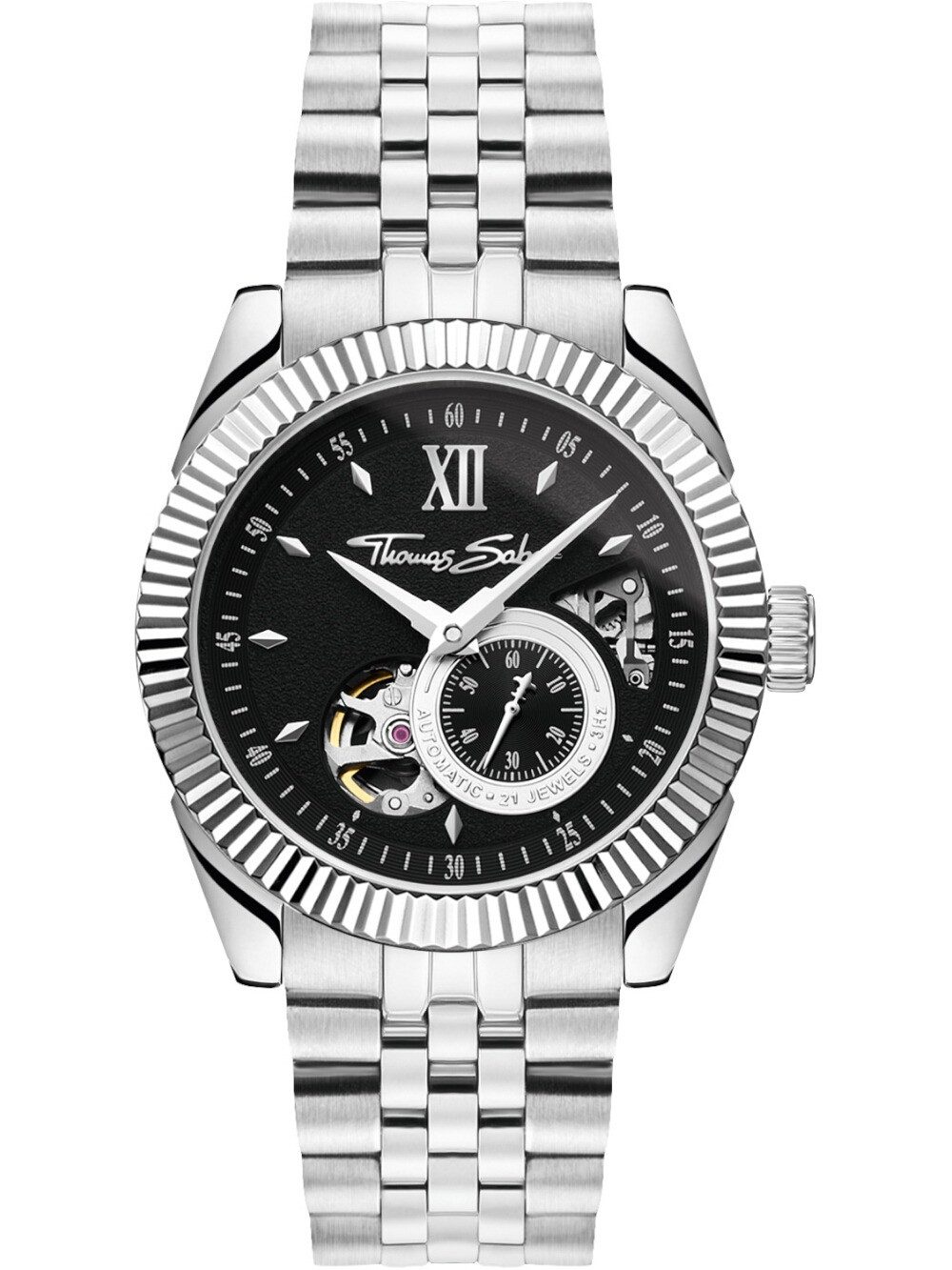 THOMAS SABO Automatikuhr Thomas Sabo WA0411-201-203 Herrenuhr Automatikuhr mit schwarzem Ziffer Thomas Sabo WA0411-201-203 Herrenuhr Automatikuhr mit schwarzem Zifferblatt 41mm 5ATM