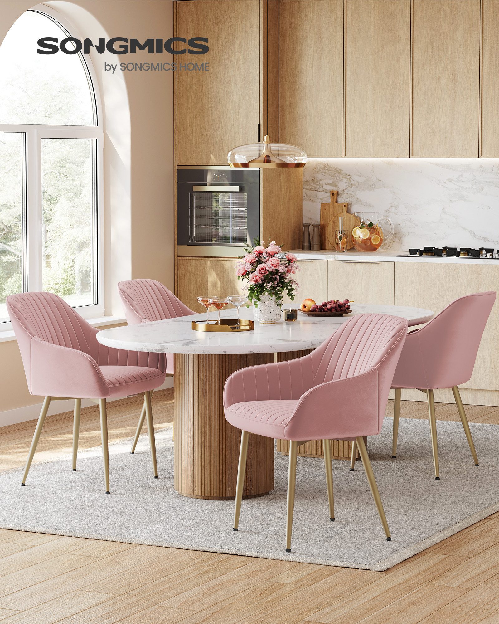 SONGMICS Esszimmerstuhl (2 St), Polsterstuhl mit Metallbeine, Samt, für Schminktisch, 2er Set