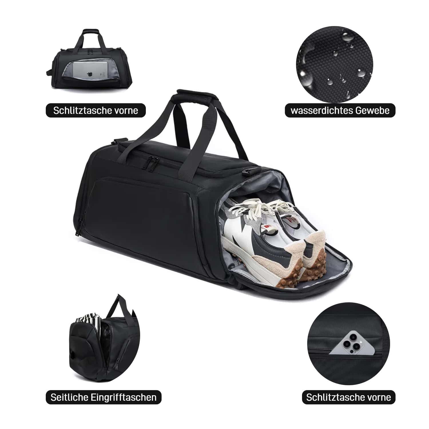 Fyrove Sporttasche Reisetasche mit Schuhfach und Nassfach, verstellbaren Schultergurten (40L Wasserdicht Fitnesstasche Trainingstasche, für Herren Damen, Schwarz), Travel Gym Tasche Duffle Bag Fitnesstasche