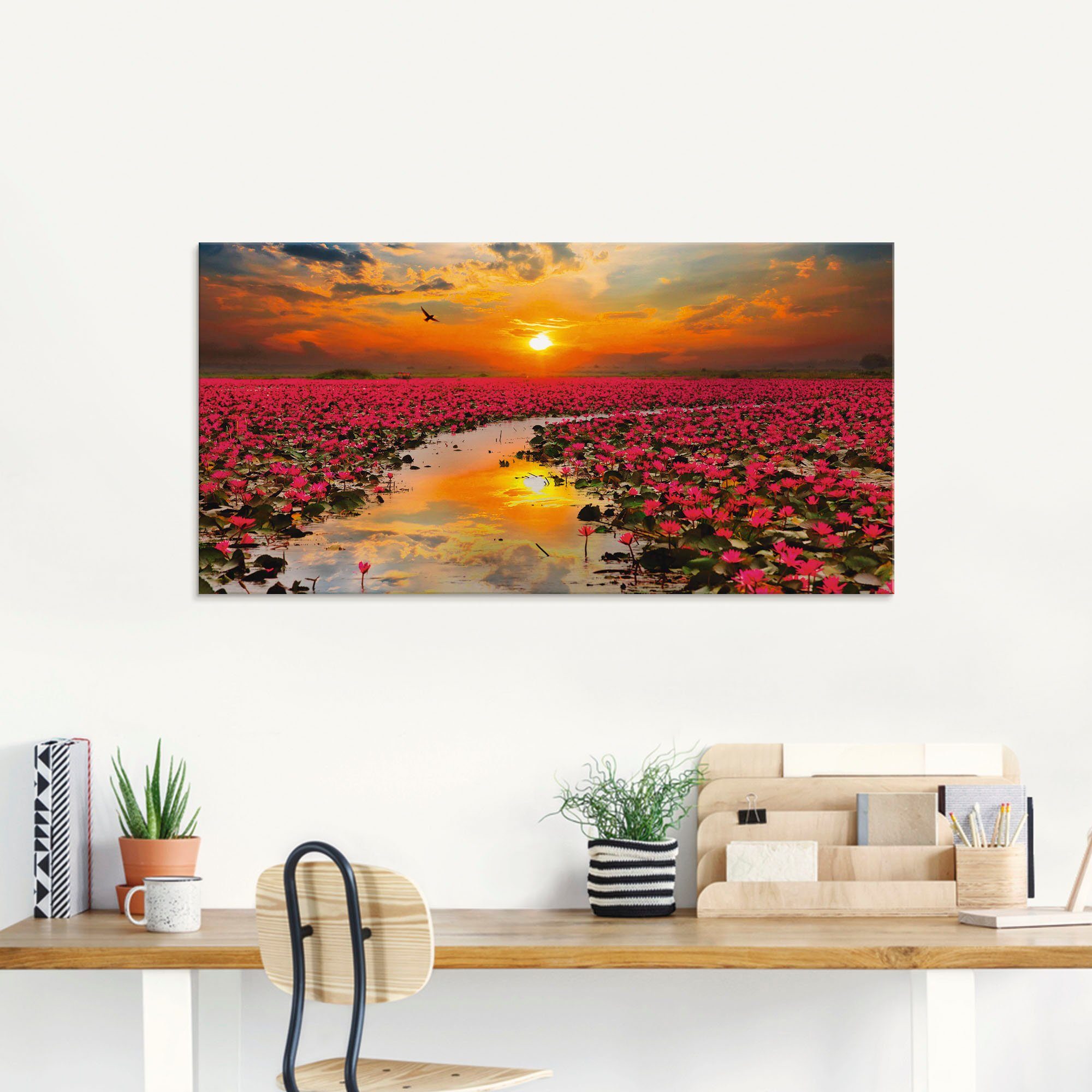 Artland Glasbild Sonnenschein blühende Lotusblume, Blumen (1 St), in verschiedenen Größen