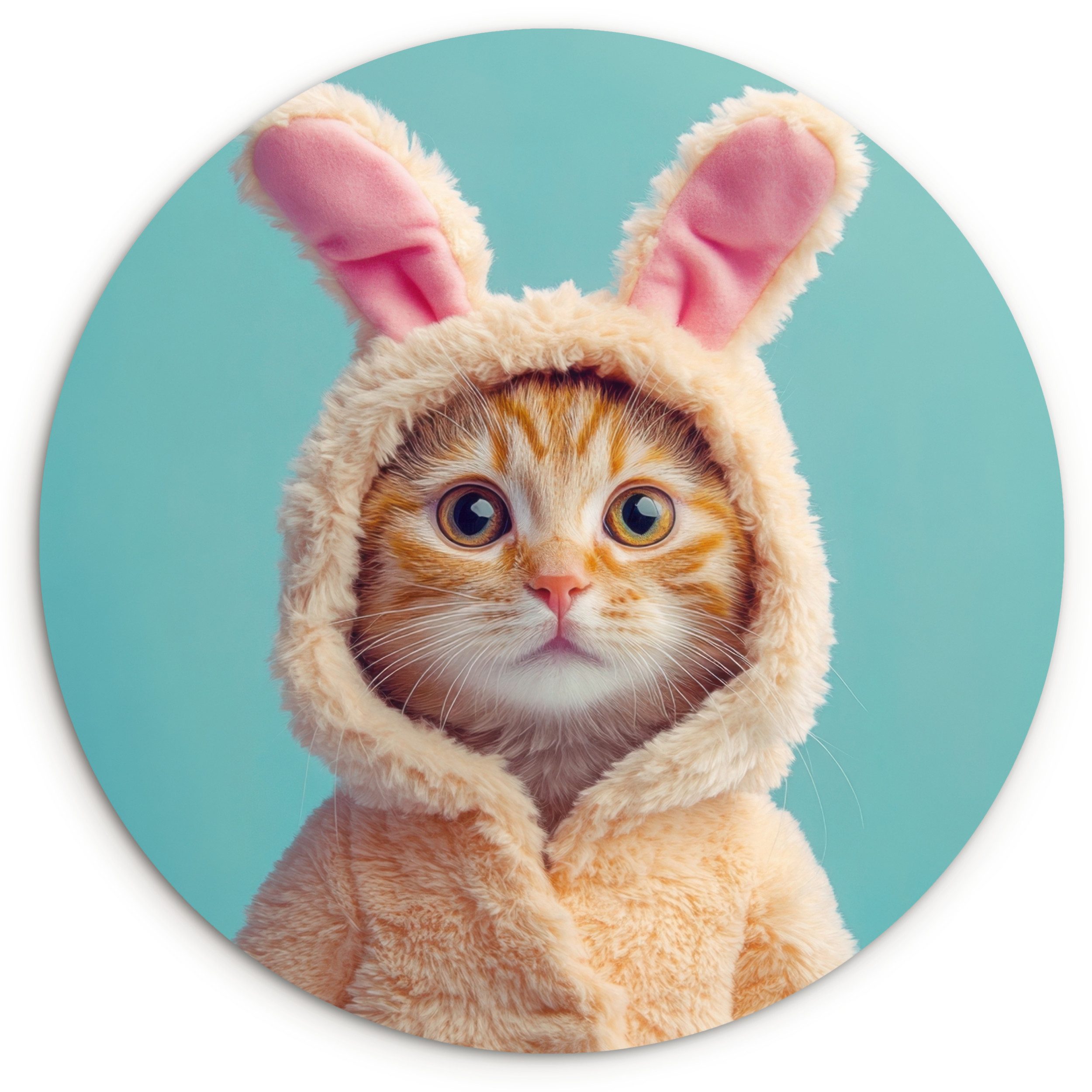 MuchoWow Gemälde Osterhase - Katze - Kostüm, Fotodruck (1 St), Kreis Wanddekoration, Rundes Wandbild, 30x30 cm