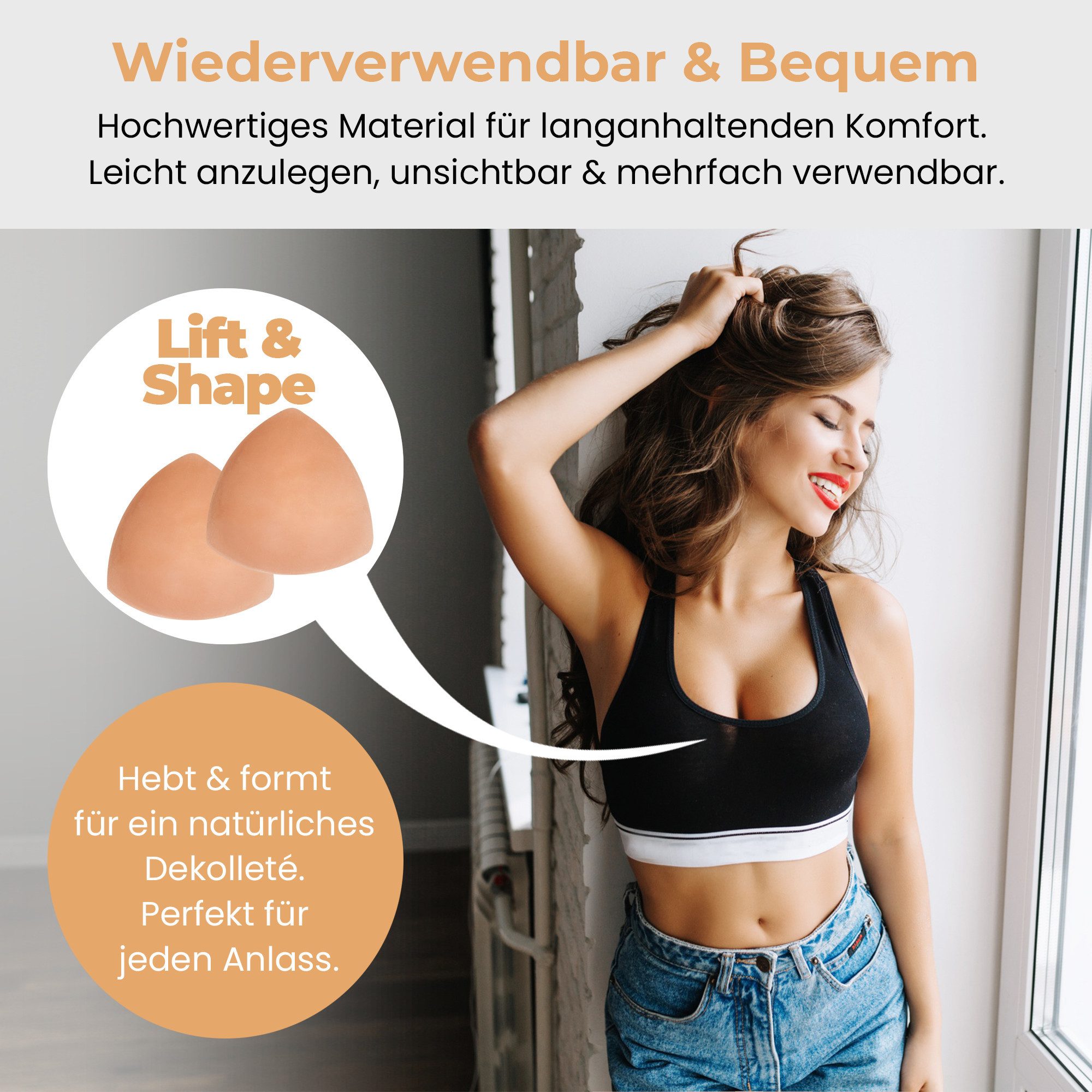 Dilara BH-Einlagen Selbstklebend & Unsichtbar, 1 Paar Silikon Push Up Pads für Damen, Wasserfest, leicht zu reinigen, atmungsaktiv, angenehmer Tragekomfort