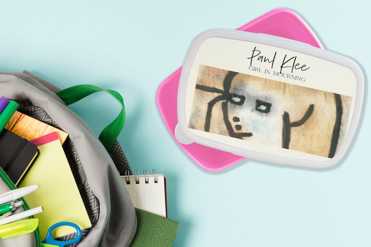 Brotbox MuchoWow Kunststoff Mädchen Lunchbox Paul - Trauerndes Klee Kinder, Brotdose Mädchen, - Erwachsene, Kunststoff, (2-tlg), Gemälde, Snackbox, rosa für