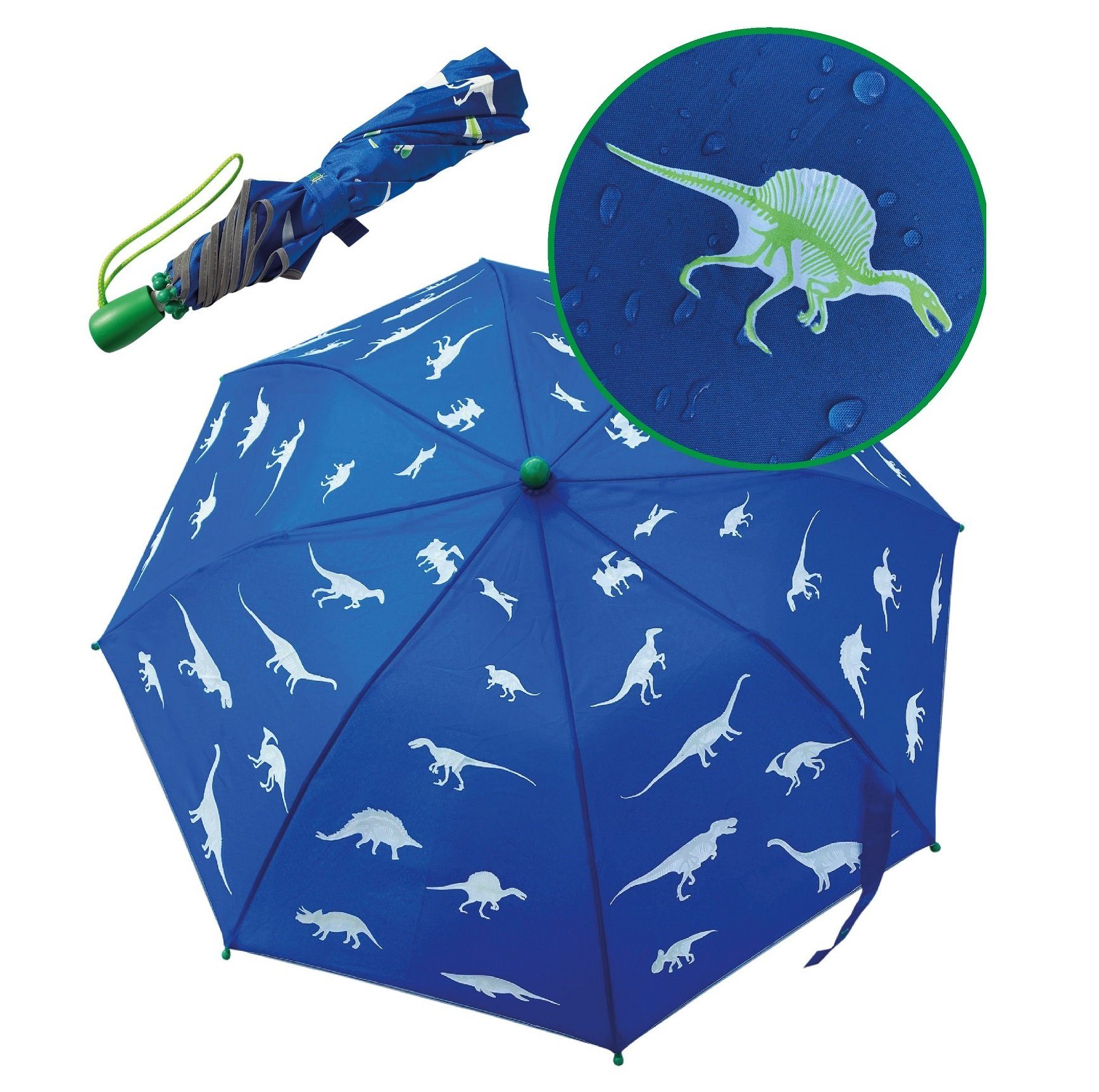 HECKBO Taschenregenschirm Dino/Dinosaurier, Regenschirm Kinder bei - wechselt Farbe die Regen Magic