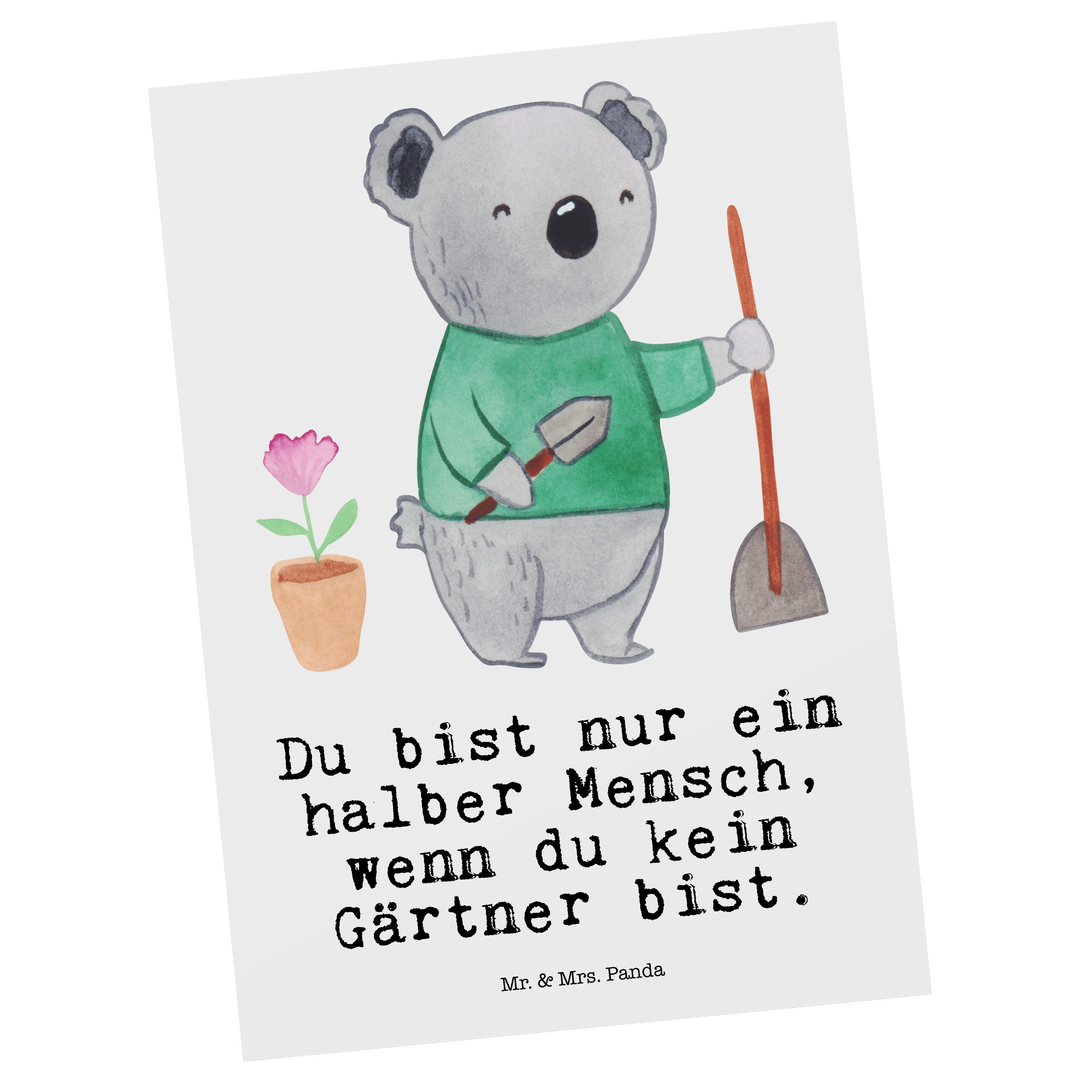 Mr. & Mrs. Panda Postkarte Gärtner mit Herz - Weiß - Geschenk, Gartenbau, gärtnern, Hobbygärtner