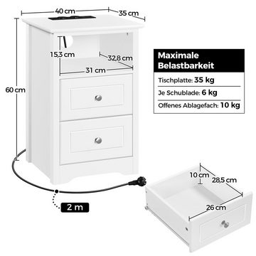 Yaheetech Nachttisch, Beistelltisch mit Steckdose & USB-Anschlüsse Nachtschrank, Weiß