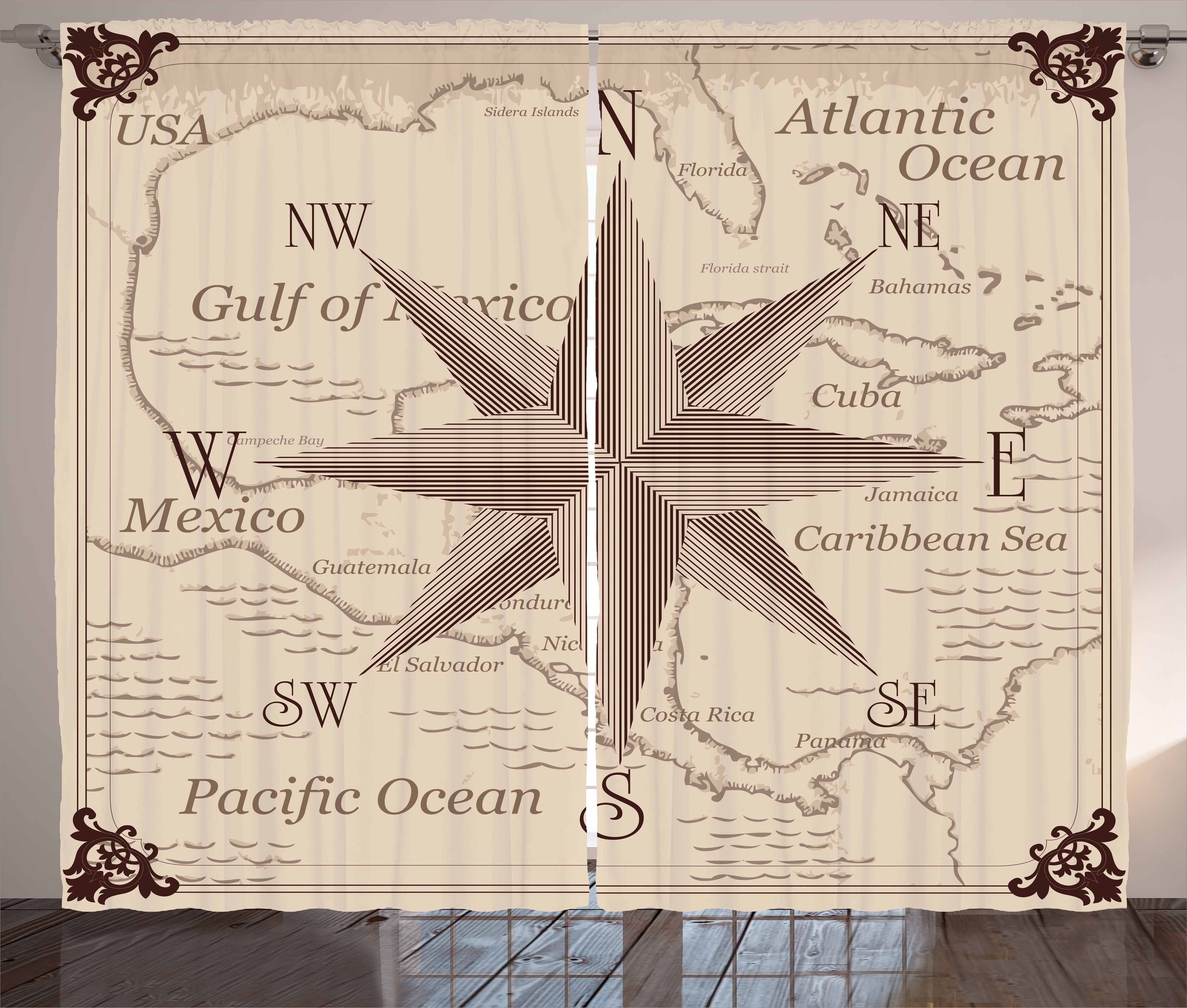Kompass Vorhang Karte Mittelamerika Schlafzimmer Kräuselband Abakuhaus, Gardine und mit Schlaufen Haken,