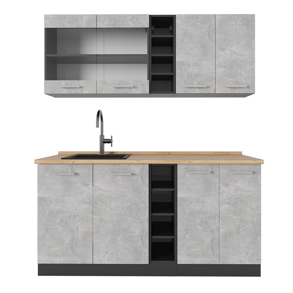 Vicco Küchenzeile R-Line, Beton/Anthrazit, 160 cm günstig online kaufen