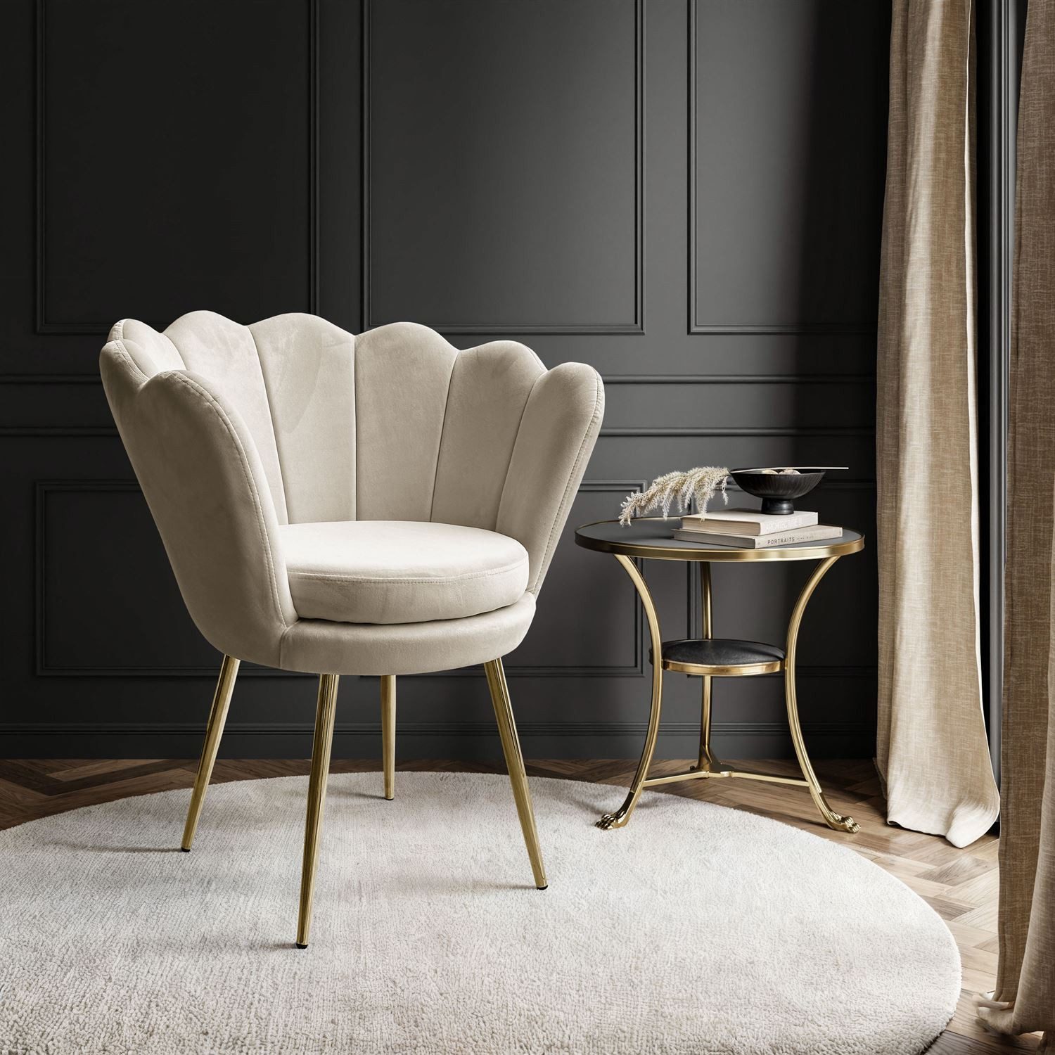 Lookway Polsterstuhl SHELLY Samt Muschel-stuhl mit Metallbeine günstig online kaufen